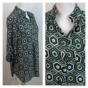 CALS geometric button neck tab sleeve work blouse